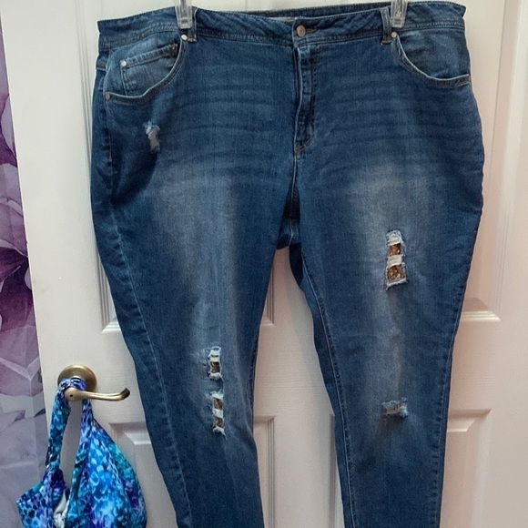 womens Cato solid blue distressed stretch plus size denim jeans size 22W - Picture 1 of 7